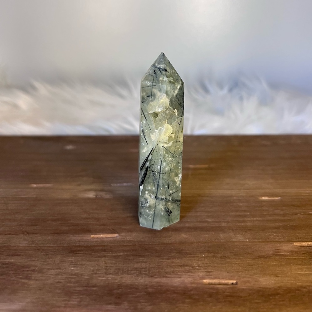 Prehnite & Black Tourmaline
